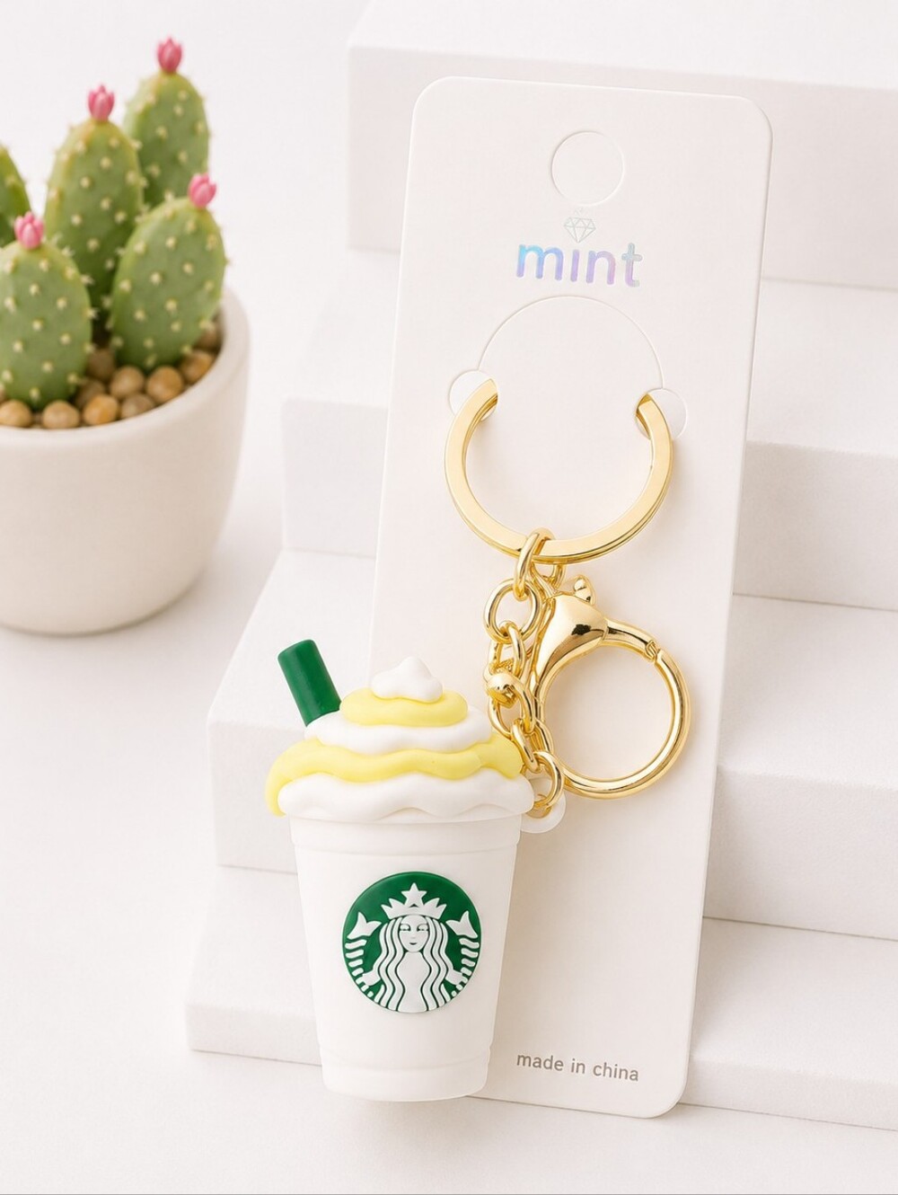 Women's Mini Fashion Keychain Bag Charm Coffee Theme Purse Accessories WHITE